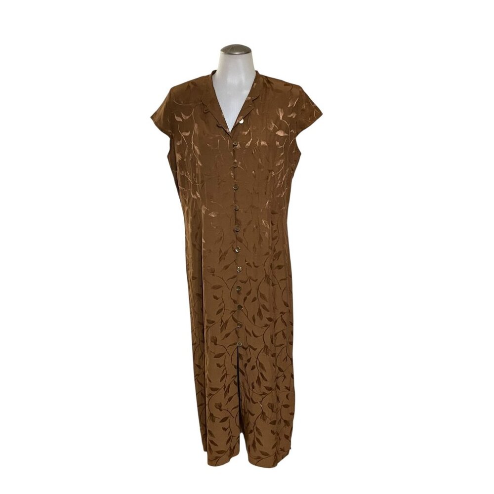 Petite Sophisticate.Women Vintage Brown Floral Button-Down‎ Midi Dress Size 12